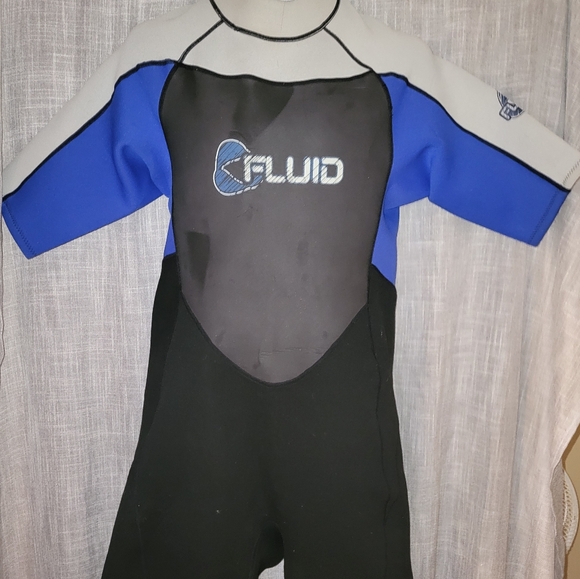 Fluid WetsuitMens XLARGE Shortie Swimsuit Black Blue Yellow Used Condition - Picture 2 of 8